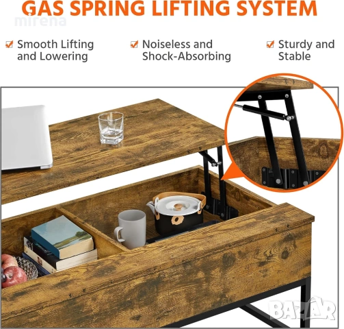 Маса за кафе повдигащ се плот, съхранение странична бюро рустик н141, снимка 7 - Маси - 53837053