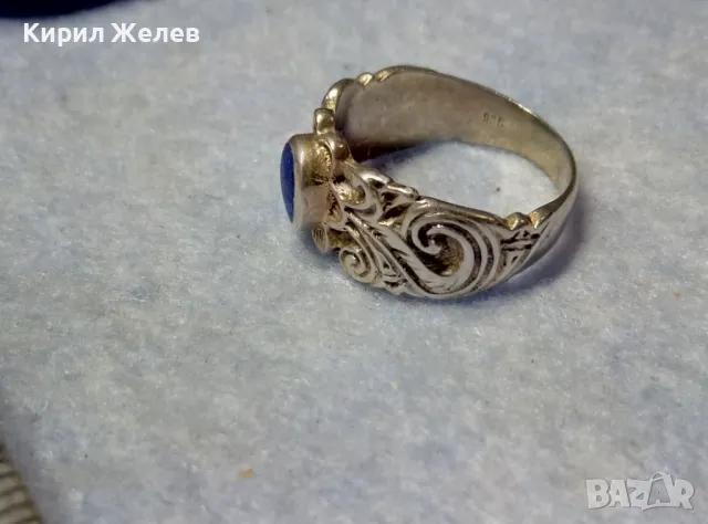 СТАРИНЕН АР НУВО ФЛОРАЛЕН СКЪПОЦЕНЕН СРЕБЪРЕН ПРЪСТЕН СРЕБРО ВИСОКА ПРОБА с ШЛИФОВАН ЛАЗУРИТ 25290, снимка 10 - Антикварни и старинни предмети - 49886234