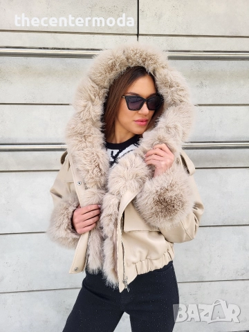 Бежаво кожено яке от еко кожа , снимка 3 - Якета - 52842187