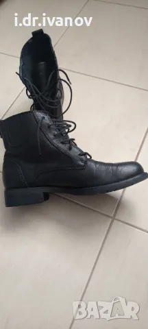 черни кожени ниски боти с връзки MarcO'Polo, снимка 4 - Дамски боти - 49603971