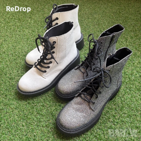 Дамски кубинки бели и сребристи, без марка, снимка 2 - Дамски боти - 54090581