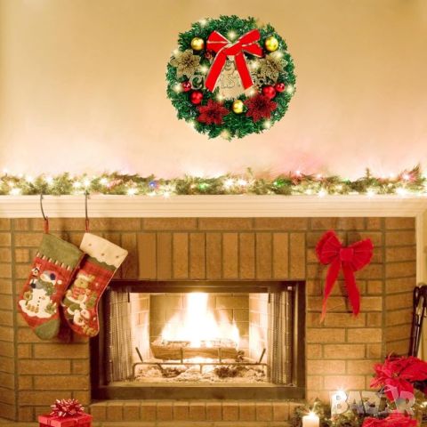 Коледен венец Mеrry Christmas с панделка, Диаметър: 30см, снимка 3 - Декорация за дома - 46436471