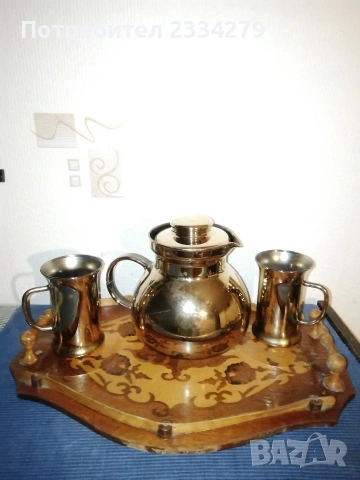 Антикварни подноси: дървен поднос интарзия, бронзов поднос, поднос метал и порцелан. . , снимка 6 - Антикварни и старинни предмети - 53662846