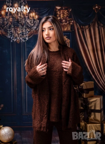 Стилен Кафяв Дамски Комплект и Шал , снимка 2 - Спортни екипи - 52884610