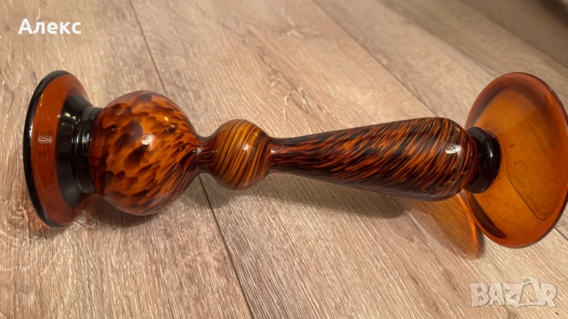 Винтидж Maestri Vetrai Murano, голям арт свещник, 730гр - Черупка на костенурка., снимка 3 - Антикварни и старинни предмети - 53395869
