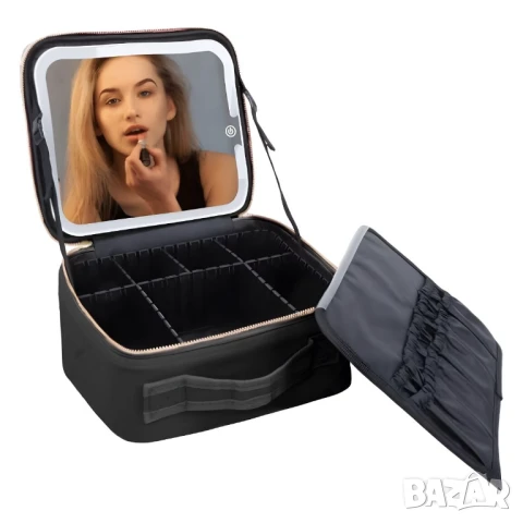 Козметична чанта с LED огледало, регулируеми отделения, подходяща за организиране на козметика , снимка 3 - Други - 50891864