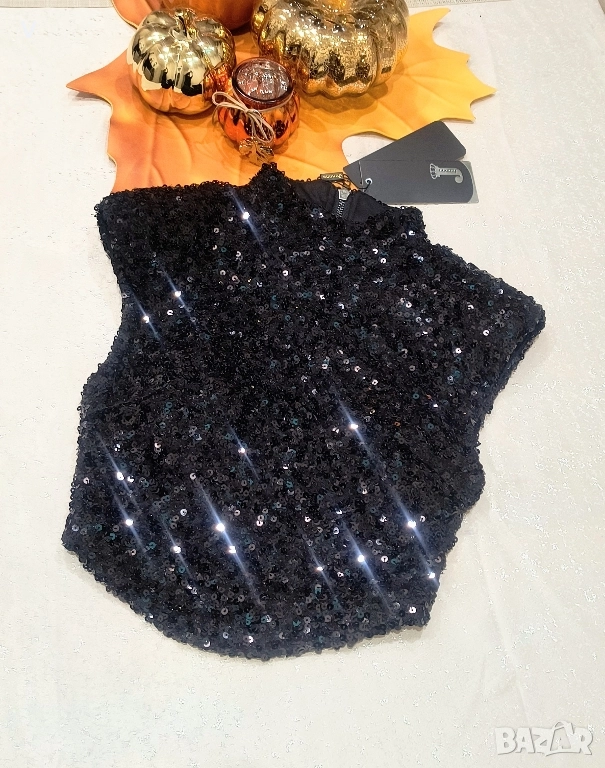 Дрехи Junona Юнона черен блестящ кроп топ бюстие Лачено яке сако палто кожен клин , снимка 1