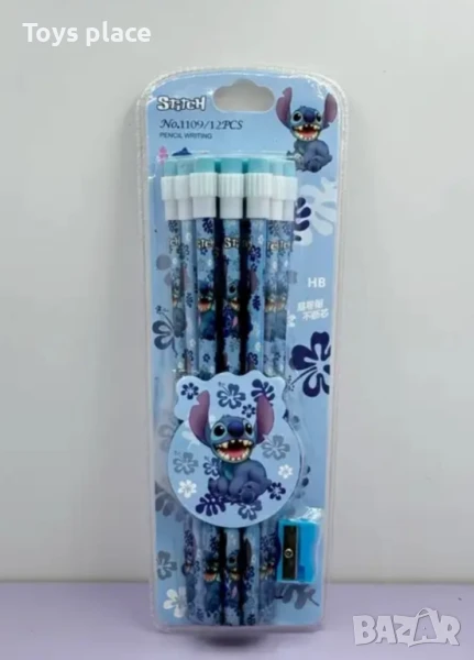 Комплект 12 броя черни моливи с гума+ острилка, снимка 1