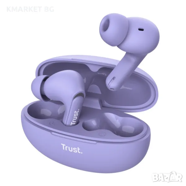 TRUST Yavi Bluetooth ENC Earbuds Purple Слушалки, снимка 1