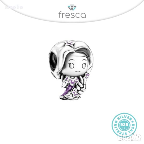 Талисман Fresca по модел тип Pandora Пандора сребро 925 Disney Princess Rapunzel Рапунцел, снимка 1