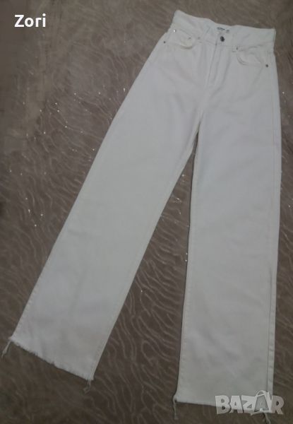 Бели дънки с висока талия и широк крачол ХС размер , снимка 1