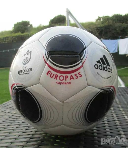 Кожена футболна топка Adidas Europass, UEFA Euro 2008, Светлосива, снимка 1