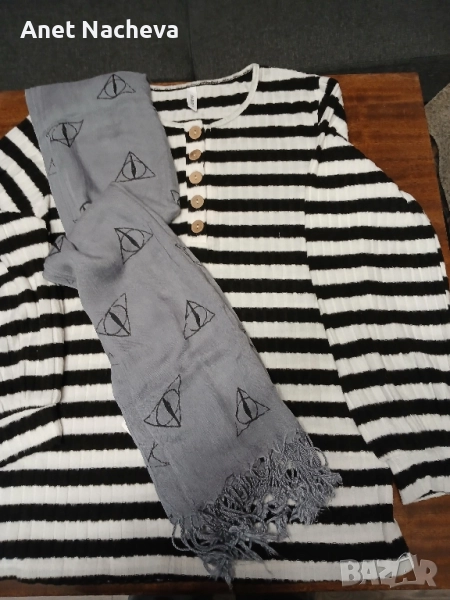 Плетена блуза и шал, олекотен, сив , снимка 1