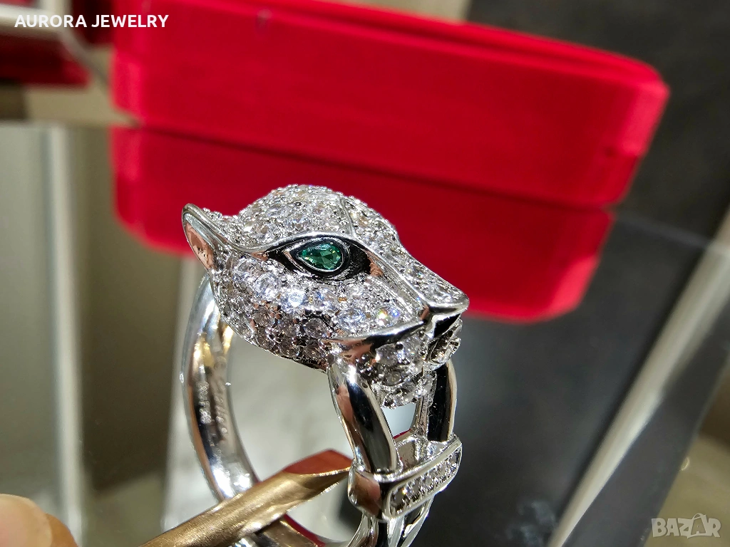 CARTIER Panthere de Cartier White Gold Paved Head Diamonds Пръстен, снимка 1