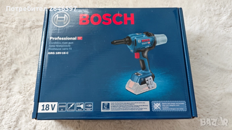 Акумулаторен пистолет за поп нитове Bosch GRG 18V 16 C, снимка 1