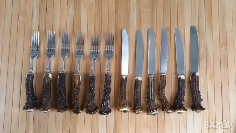 Прибори с дръжки от еленски рога - Amboss Austria, снимка 1