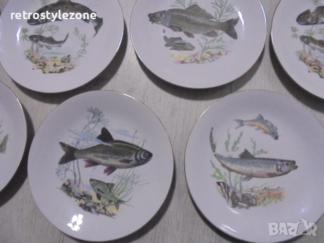 № 8501  Стари порцеланови чинии KAHLA / Könitz – рибен мотив  , снимка 4 - Други ценни предмети - 53512101