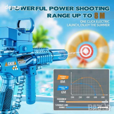 Автоматичен електрически воден пистолет с LED светлини, ултра дълъг обхват, голям капацитет (син), снимка 5 - Електрически играчки - 54055118