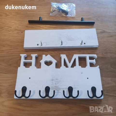 Дървена кутия за ключове за стена с 11 куки и рафт, бяла или черна, снимка 8 - Етажерки - 52277897