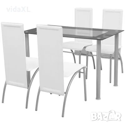 vidaXL Трапезен комплект от пет части, бял（SKU:242913）, снимка 2 - Столове - 48543604