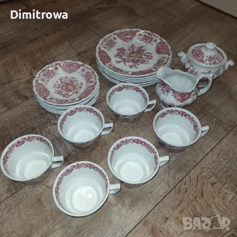 Намалена цена 150.00лв Сервиз чай/кафе RidgwayStaffordshire England WINDSOR PINK Red Floral Birds , снимка 2 - Сервизи - 47084558