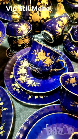 Сервиз в кобалтово синьо и с 22 карата позлата и , снимка 9 - Сервизи - 53695766