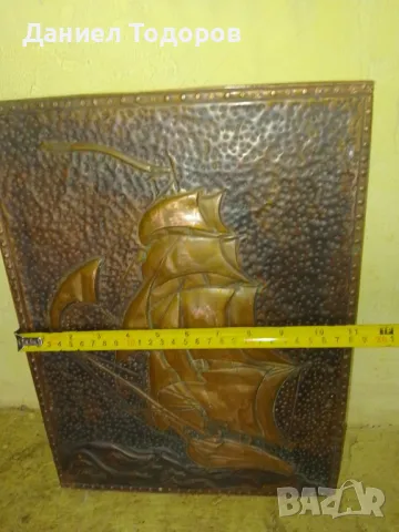 Стара Медна Декоративна Картина , Медно Пано - Кораб, снимка 9 - Декорация за дома - 44086076