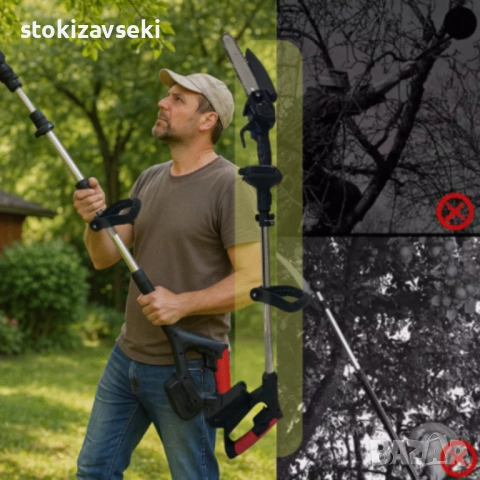 Акумулаторен мини верижен трион с телескопичен прът 21V – комплект за безопасно рязане на клони , снимка 4 - Други - 54138420