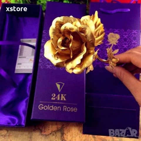 Прекрасна изкуствена роза с 24-каратово златно покритие и стойка "Сърце", снимка 2 - Подаръци за жени - 52793560