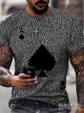 Мъжка тениска с къс ръкав,геометричен 3D принт с дизайн на Асо Пика, снимка 9 - Тениски - 46365635