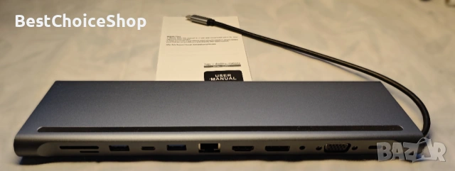 USB-C Докинг станция 12 в 1 Хъб с 3 монитора DP HDMI VGA адаптер – Лаптоп док, снимка 4 - Кабели и адаптери - 53519449