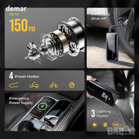 FLEXTAILGEAR Безжичен компресор за напомпване на автомобилни гуми, 150 PSI, 12V DC и USB-C, 6000mAh, снимка 2 - Аксесоари и консумативи - 53656552