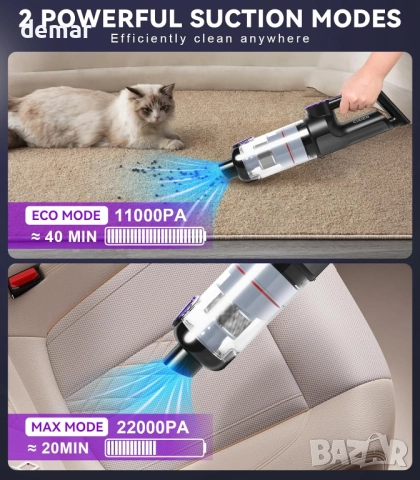 Ръчна безжична прахосмукачка с безчетков мотор, 22000Pa, LED светлина, снимка 3 - Прахосмукачки - 51890317