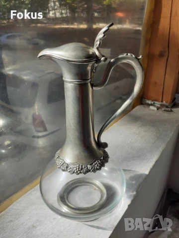 Стара антикварна кана графа стъкло метал печат, снимка 4 - Антикварни и старинни предмети - 51169579