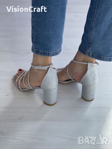 Официално-ежедневни дамски сандали с елегантни извивки и бляскави детайли, снимка 6 - Сандали - 45217308