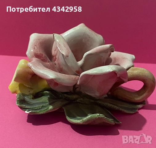  Винтидж порцеланова роза.Италия.(1970-1990), снимка 2 - Антикварни и старинни предмети - 52508548