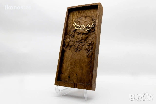 Позлатена релефна икона „Мъките Христови“ от дъб, снимка 3 - Икони - 53222805