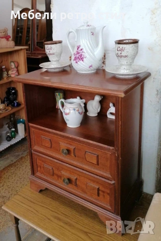 Стилно дървено шкафче от масивно дърво с две чекмеджета и отворена ниша., снимка 6 - Шкафове - 53903345