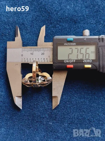 Стар златен дамски пръстен с 28 диаманта и 3 изумруда.19 век.злато14к, снимка 10 - Пръстени - 48867668