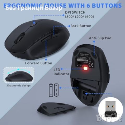 Нов Ергономичен Безжичен Комплект Клавиатура и Мишка с USB за PC и Лаптоп, снимка 6 - Други - 45206483