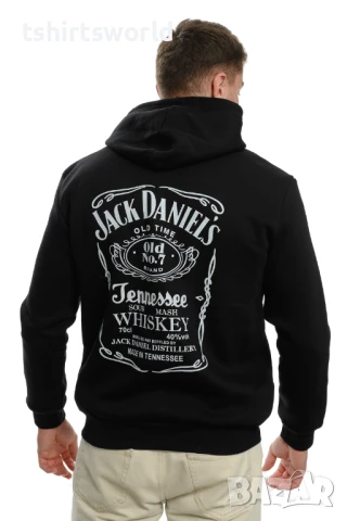 Нов мъжки черен суичър с ЦИП и дигитален печат JACK DANIELS (Джак Даниелс)