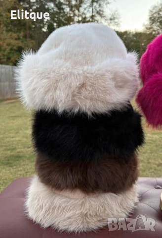 Дамска пухкава зимна шапка от изкуствен косъм 