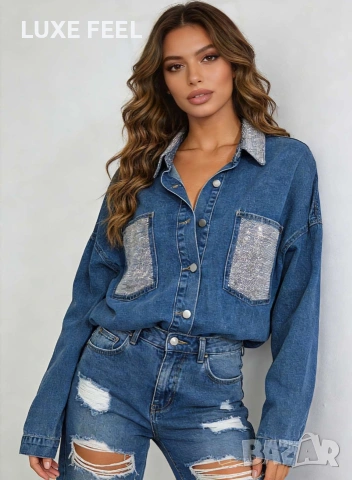 💎Дънкови Ризи с Камъни , снимка 2 - Ризи - 53811914