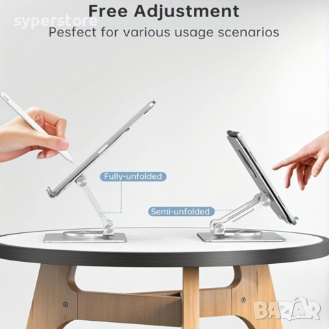 Стойка за таблет за бюро Digital One SP01129 n02, метална, черна, универсална 7-14", въртяща се, tab, снимка 12 - Селфи стикове, аксесоари - 52011157