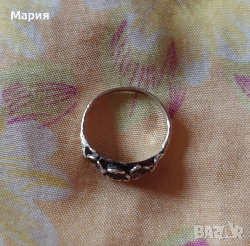 Сребърен пръстен със стилизирани цветчета, снимка 6 - Пръстени - 53056795