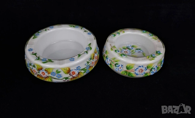 Комплект 2 бр. стъклени пепелници с ръчно рисувана декорация, снимка 2 - Други - 50868487