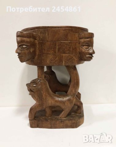 Автентична, африканска, чаша, купа, животно, лъв, примитивно изкуство, дърворезба, Африка, снимка 4 - Антикварни и старинни предмети - 45747659