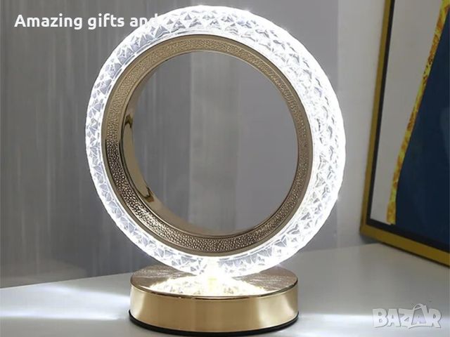 Настолна нощна лампа пръстен кристален led rgb,6 цвята на светлината !, снимка 3 - Настолни лампи - 45655342