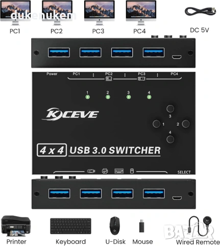 USB 3.0 превключвател, 4 входа 4 изхода, снимка 3 - Кабели и адаптери - 53372432