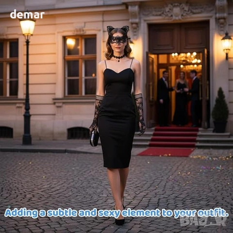 Костюм за котка от 4 части с ръкавици, комплект с котешки уши лента за глава, лента за врата и маска, снимка 6 - Други - 53655341